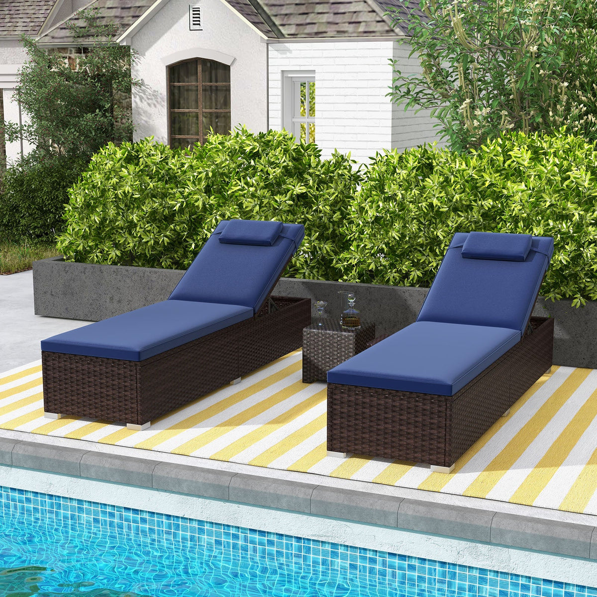 Outdoor PE RattanChaise Lounge with 6-level Backrest