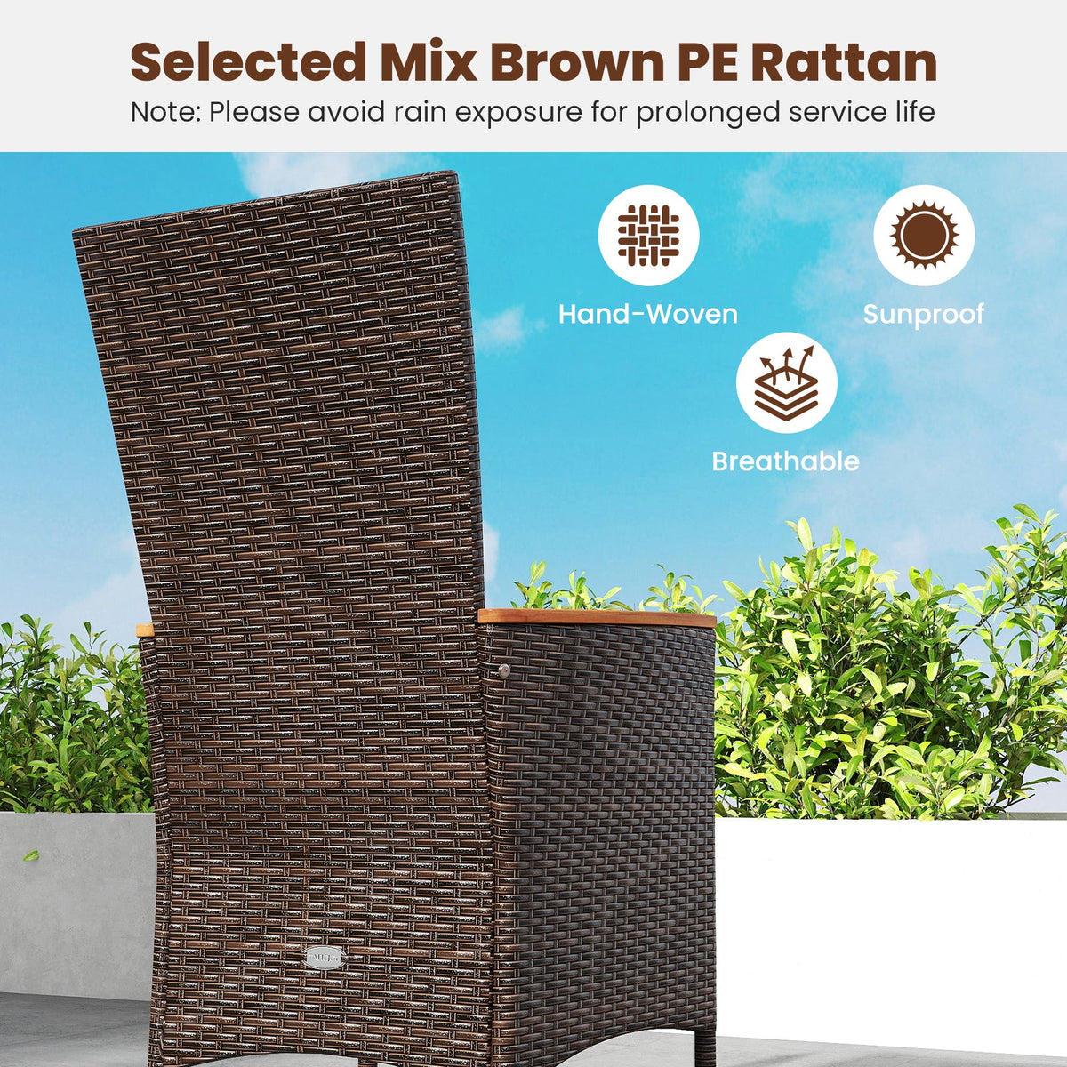 Patio Rattan Chairs Set of 4 Outdoor Wicker Dining Chairs with High Backrest-Beige