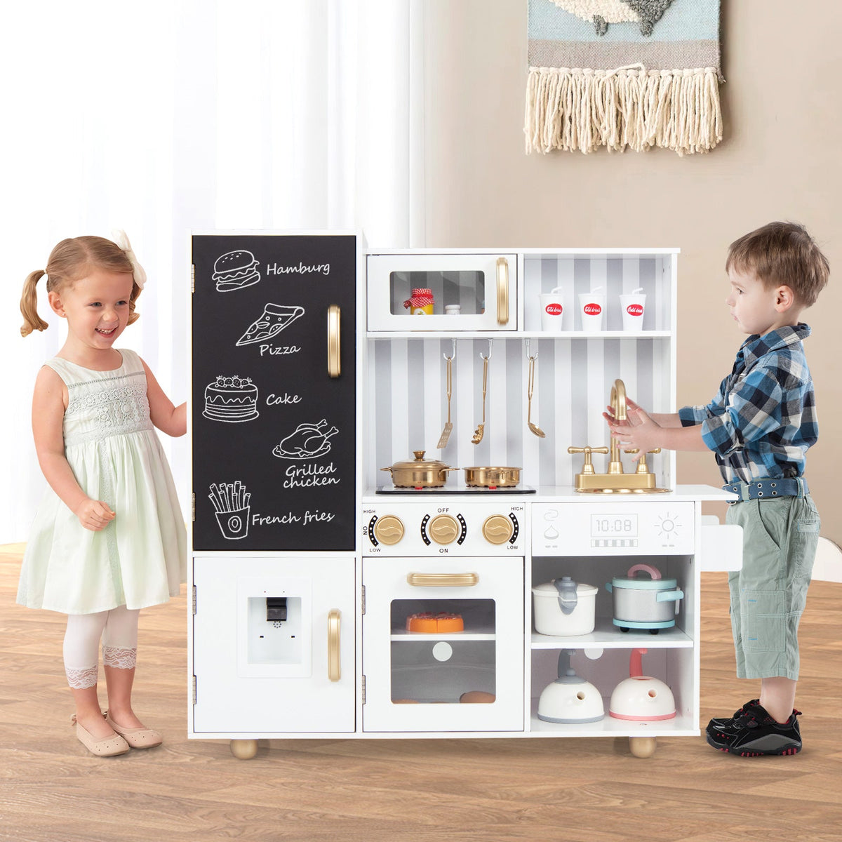 Pretend Play Kitchen for Kids with Real Sounds and Lights
