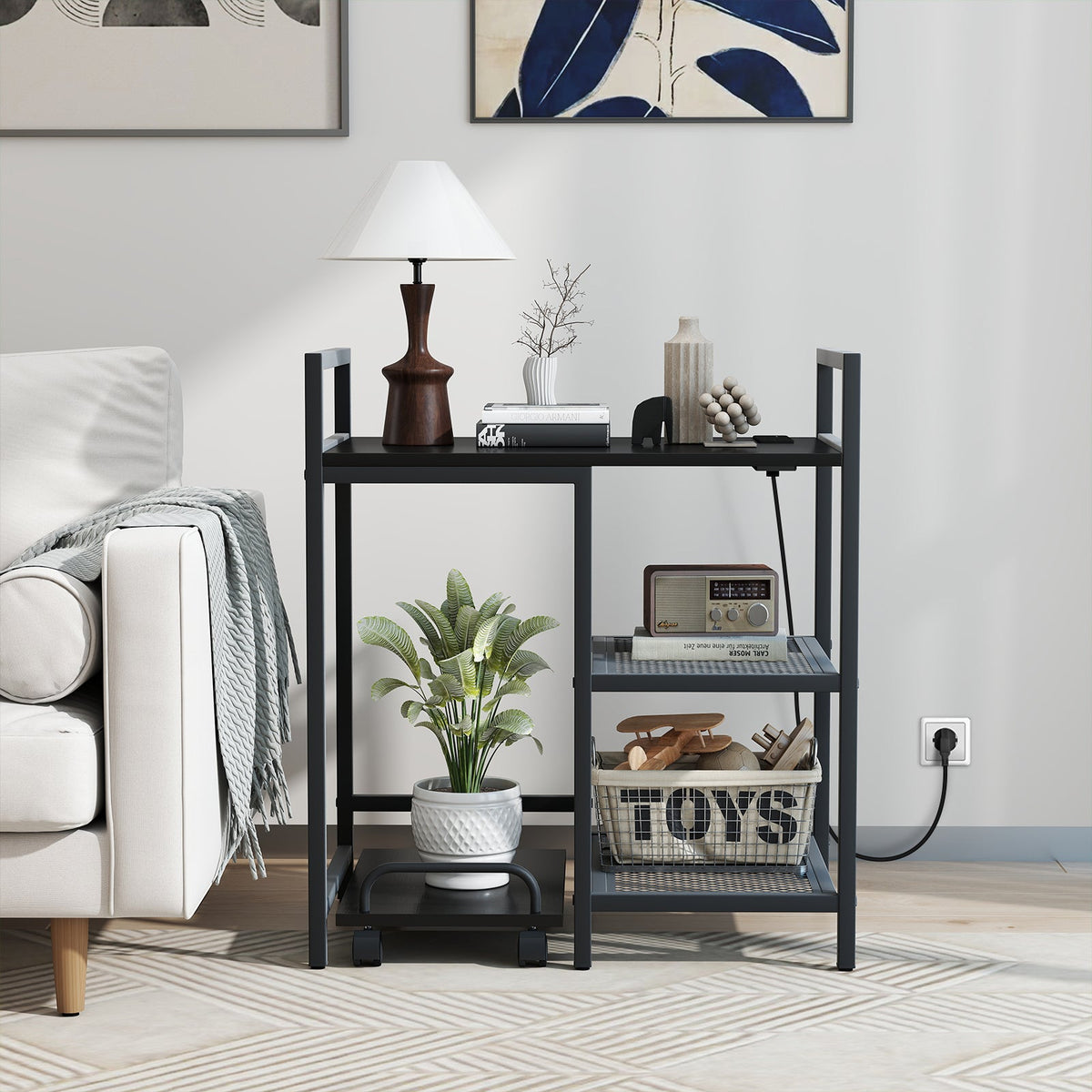 Printer Stand with Charging Station and Storage Shelves