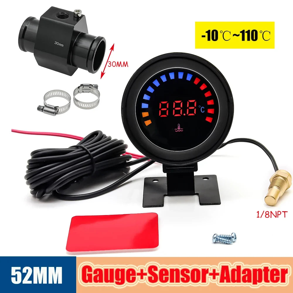52mm Auto Water Temperature Meter | Universal LCD Digital Thermometer with Sensor and 1/8NPT Adapter MyPetiteCar.com