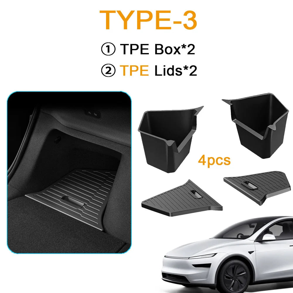 USVOTOV Tesla Model Y Juniper 2025 Trunk Organizer – TPE Rear Trunk Side Storage Bins MyPetiteCar.com