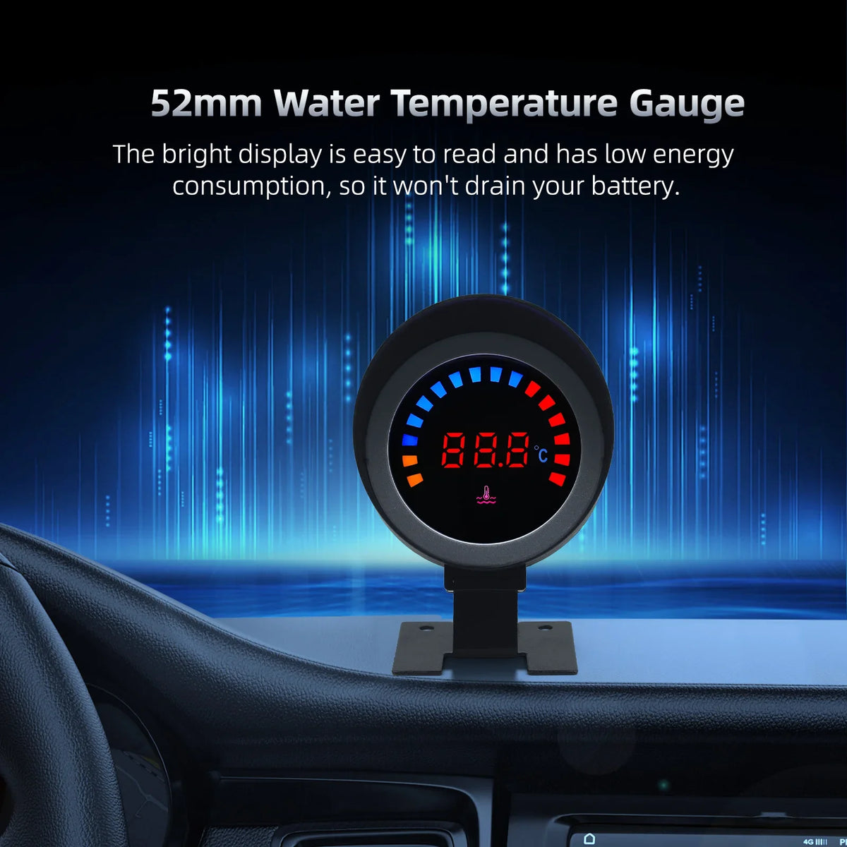 52mm Auto Water Temperature Meter | Universal LCD Digital Thermometer with Sensor and 1/8NPT Adapter MyPetiteCar.com