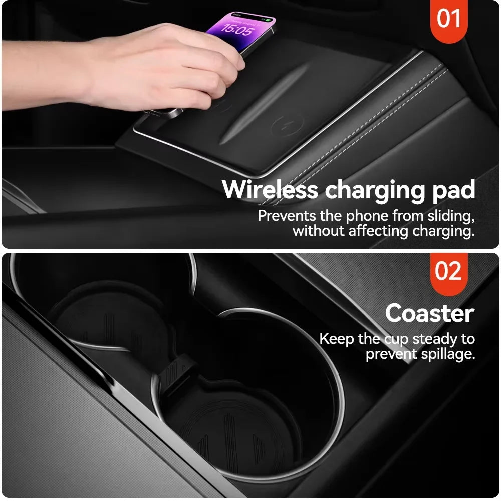 For Tesla Model 3/Y/Highland/Juniper 2026 Center Armrest Hidden Storage Box | Cup Holder Console Organizer MyPetiteCar.com