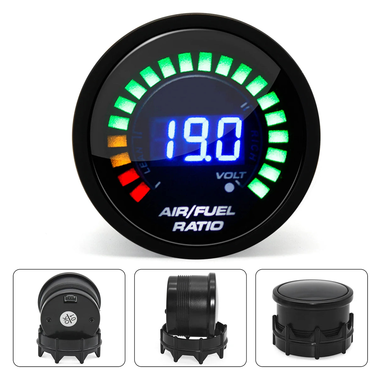52mm 20 LED Digital Car Gauge Set | Multi-Function Tachometer, Boost, Temp & Pressure Monitor
