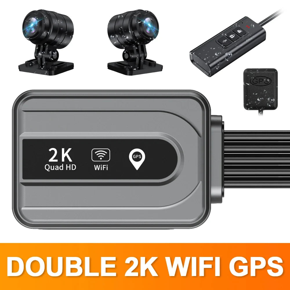 Dual 2K Motorcycle DVR Camera | Front Rear Waterproof Dash Cam with WiFi GPS MyPetiteCar.com