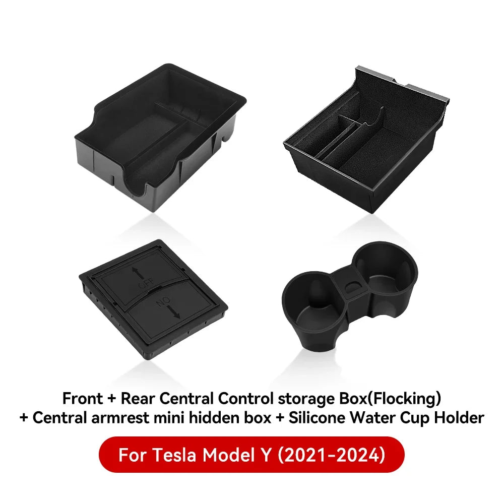 For Tesla Model 3/Y/Highland/Juniper 2026 Center Armrest Hidden Storage Box | Cup Holder Console Organizer MyPetiteCar.com