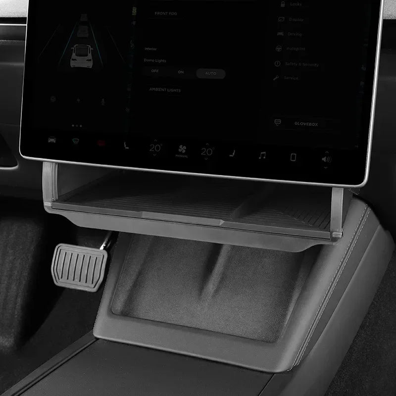 Hidden Storage Organizer Tray for Tesla Model Y Juniper and Model 3 Highland | Under Screen Box MyPetiteCar.com