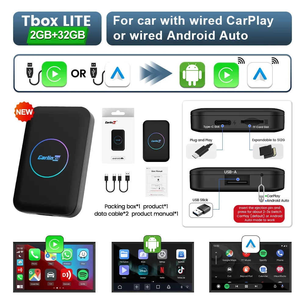 CarlinKit Android TV Box CarPlay Ai Box | Wireless CarPlay & Android Auto Adapter with Netflix, YouTube, Google Play MyPetiteCar.com