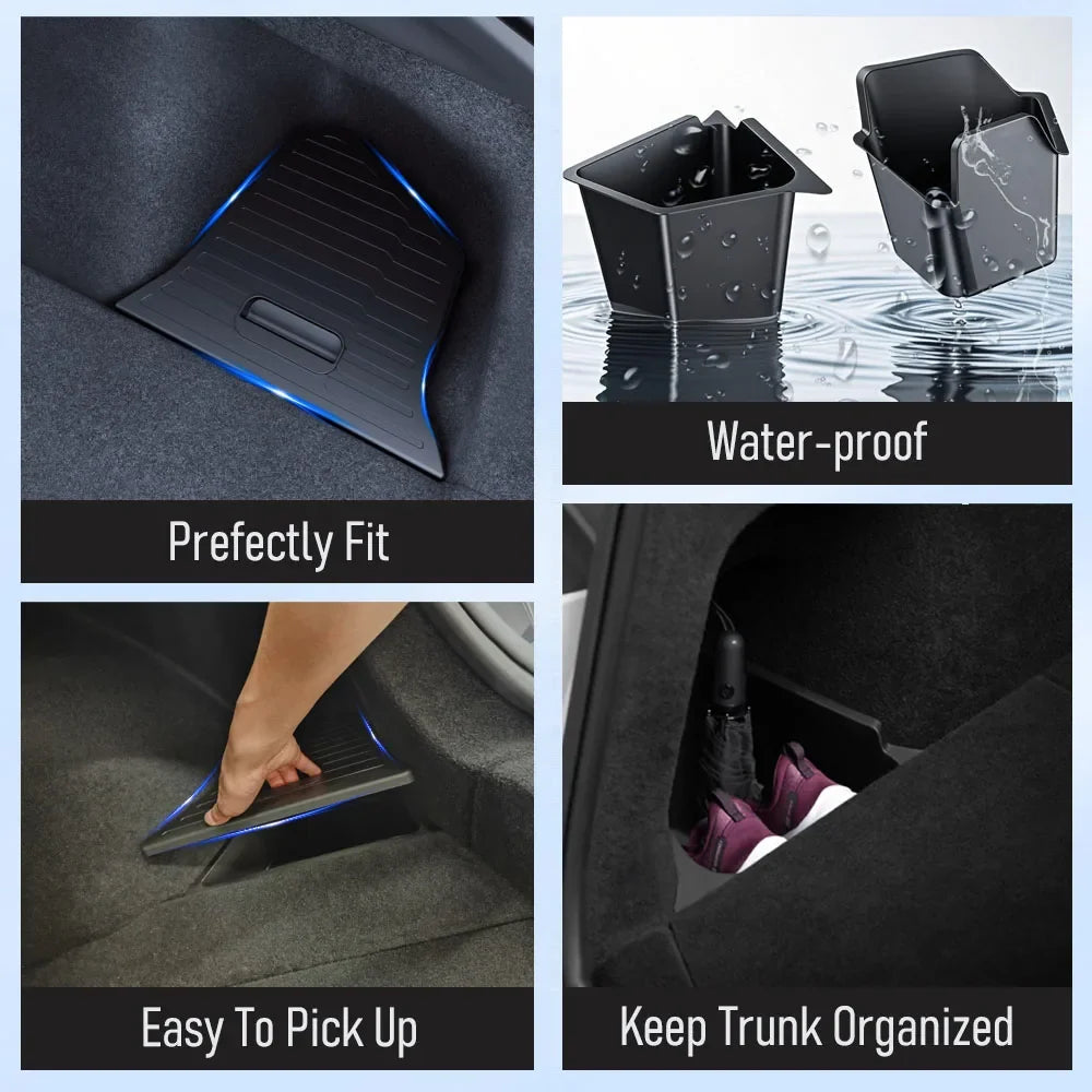 USVOTOV Tesla Model Y Juniper 2025 Trunk Organizer – TPE Rear Trunk Side Storage Bins MyPetiteCar.com