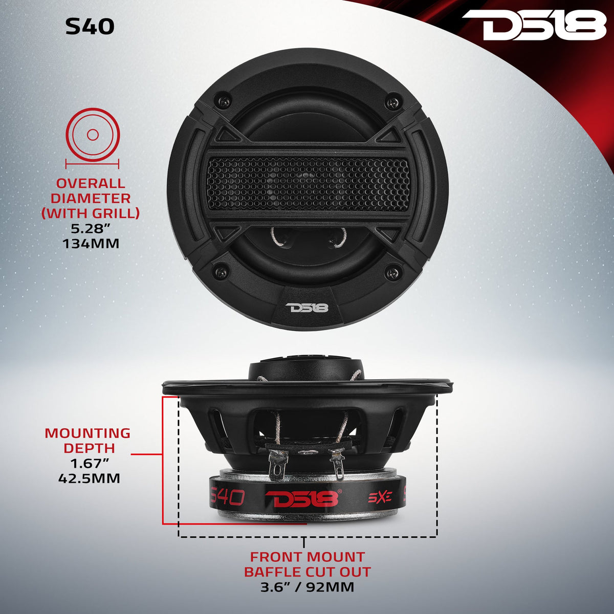 SELECT 4” 2-Way Coaxial Speaker with Grille | 40W RMS 4-Ohm DS18