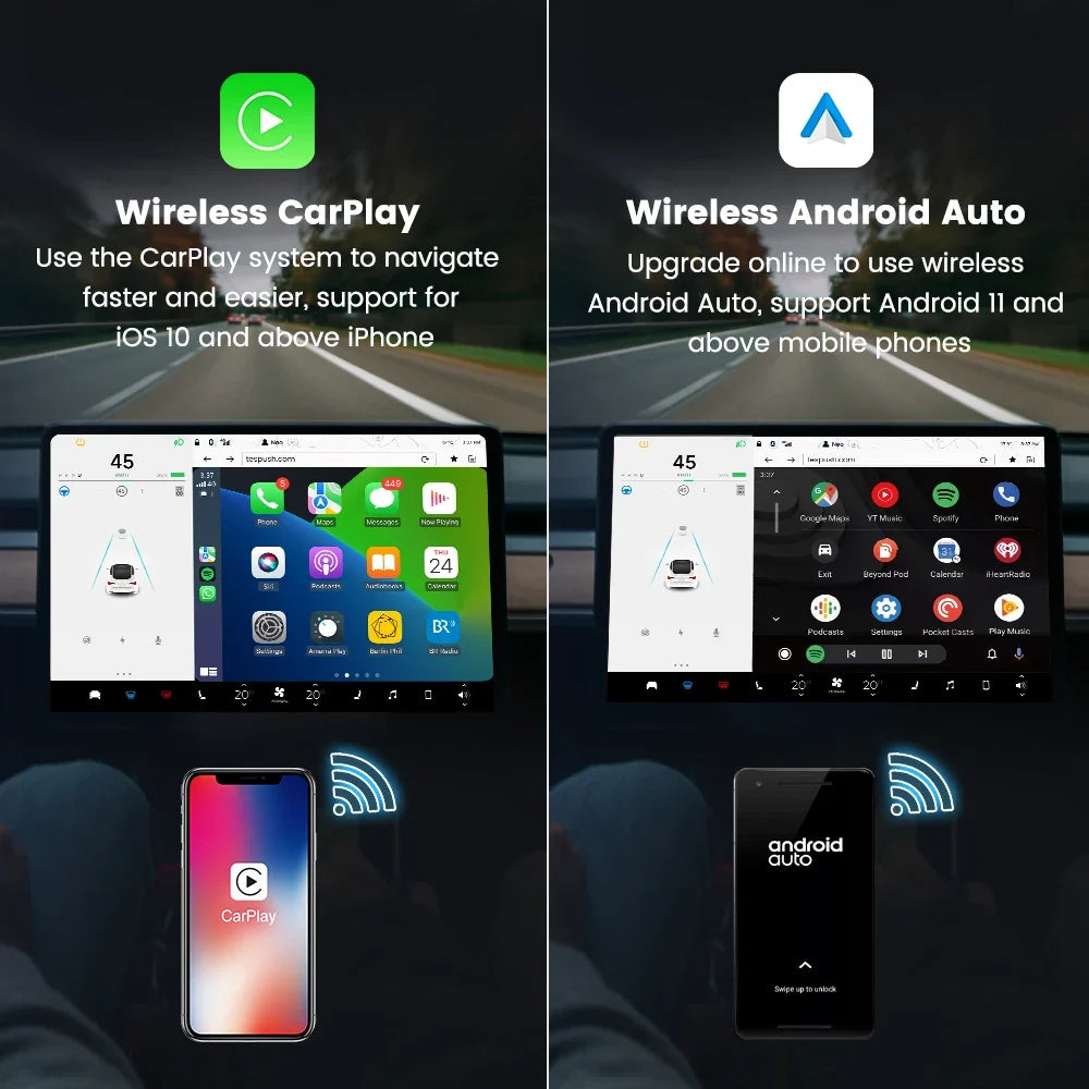 CarlinKit Wireless CarPlay Android Auto Adapter for Tesla Model 3 Y S X | Auto Connect Siri Spotify Waze MyPetiteCar.com
