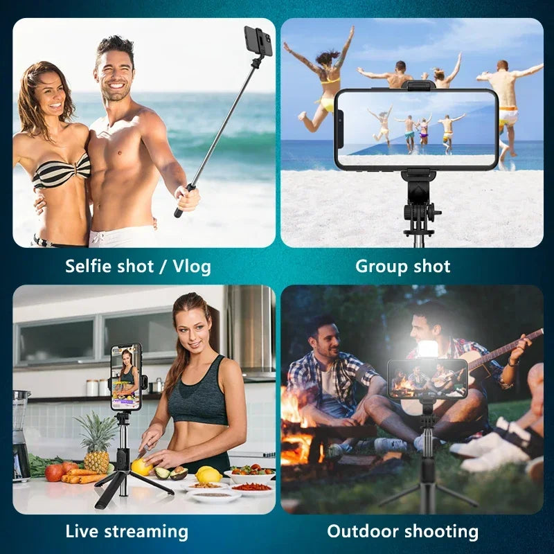 Portable Mini Selfie Stick Led Fill Light Foldable Tripod Phone Stand Holder Support Wireless Bluetooth Remote Control Shutter