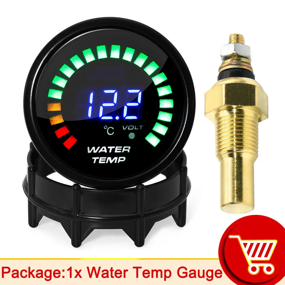 52mm 20 LED Digital Car Gauge Set | Multi-Function Tachometer, Boost, Temp & Pressure Monitor