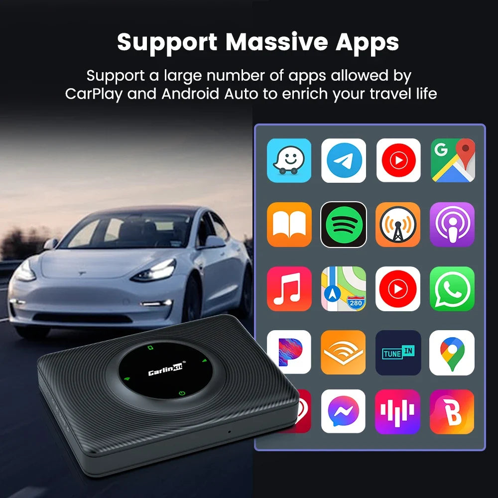 CarlinKit Wireless CarPlay Android Auto Adapter for Tesla Model 3 Y S X | Auto Connect Siri Spotify Waze MyPetiteCar.com