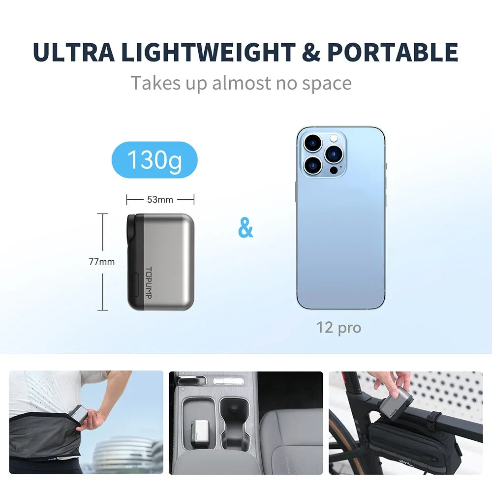 TOPUMP TB2 PRO Mini Portable Electric Pump | Cordless Bike Tire Inflator 120PSI MyPetiteCar.com