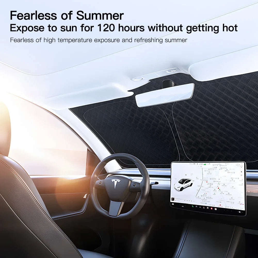 Tesla Model Y 3 Front Window Sunshade | UV Protection Glass Roof Skylight Visor MyPetiteCar.com