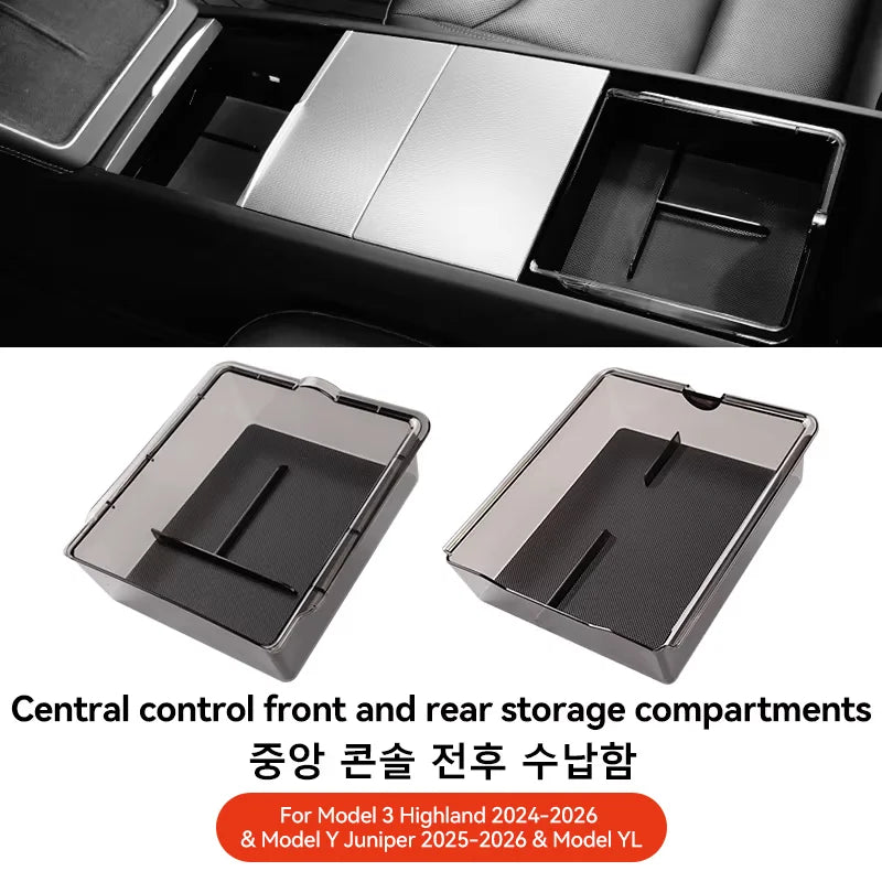For Tesla Model 3/Y/Highland/Juniper 2026 Center Armrest Hidden Storage Box | Cup Holder Console Organizer MyPetiteCar.com