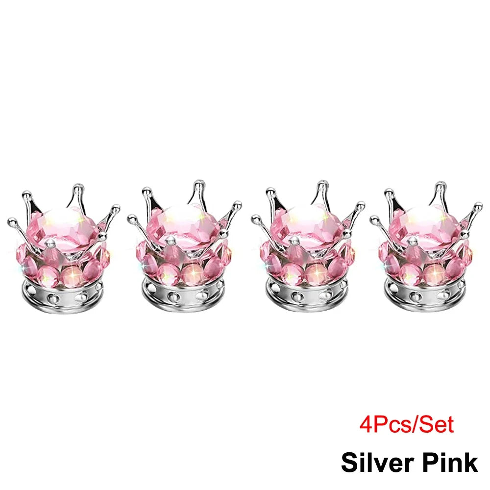 Bling Bling Rhinestone Valve Stem Caps | Chrome Crown Tire Valve Caps for Cars, Bikes & Motorcycles MyPetiteCar.com