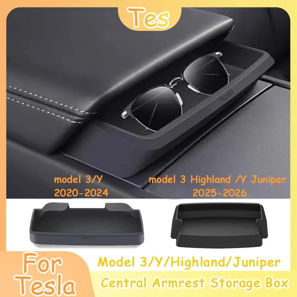 Central Armrest Storage Box for Tesla Model 3 Highland | Multi-Functional Glasses and Phone Case MyPetiteCar.com
