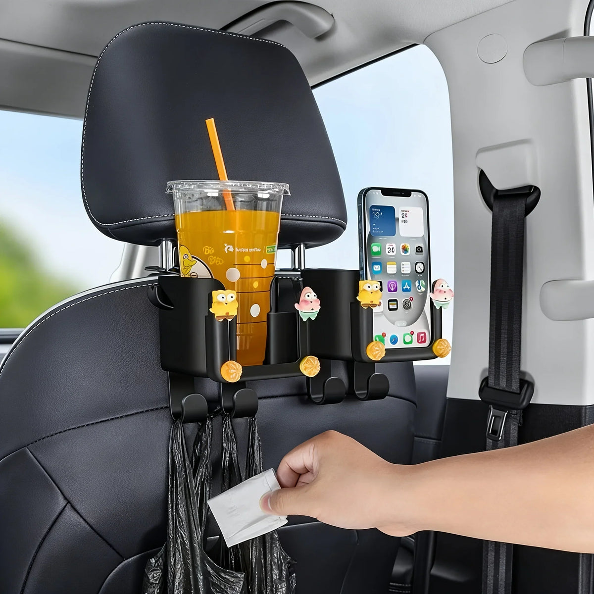Car Seat Backrest Storage Rack with Cup Holder and Hooks | Space-Saving Car Organizer MyPetiteCar.com