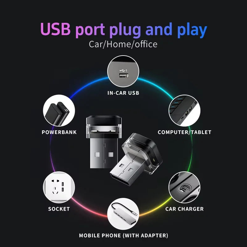 1/2X Car USB Mini LED Interior Atmosphere Light Plug Play Universal Auto LED Lighting Reading Lamp Decorations Laptop Decorative MyPetiteCar.com