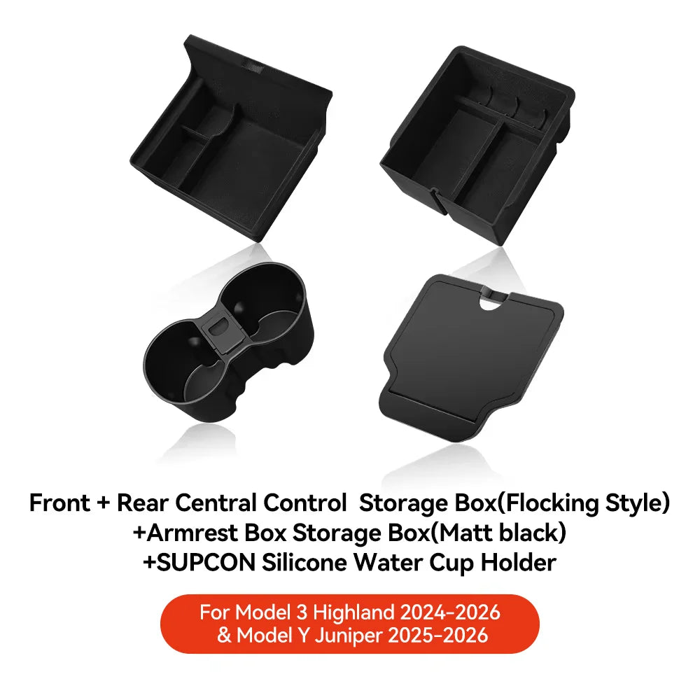 For Tesla Model 3/Y/Highland/Juniper 2026 Center Armrest Hidden Storage Box | Cup Holder Console Organizer MyPetiteCar.com