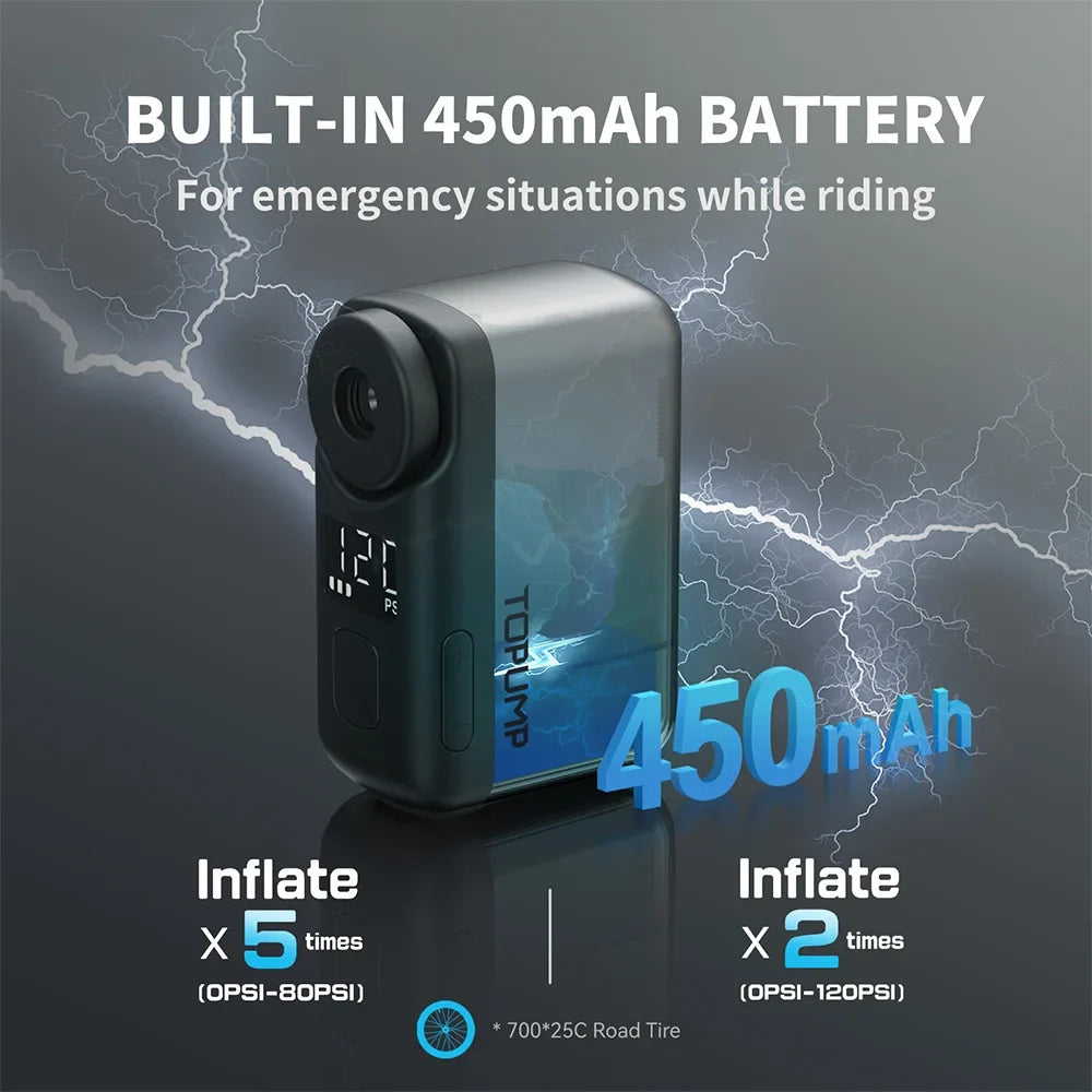 TOPUMP TB2 PRO Mini Portable Electric Pump | Cordless Bike Tire Inflator 120PSI MyPetiteCar.com