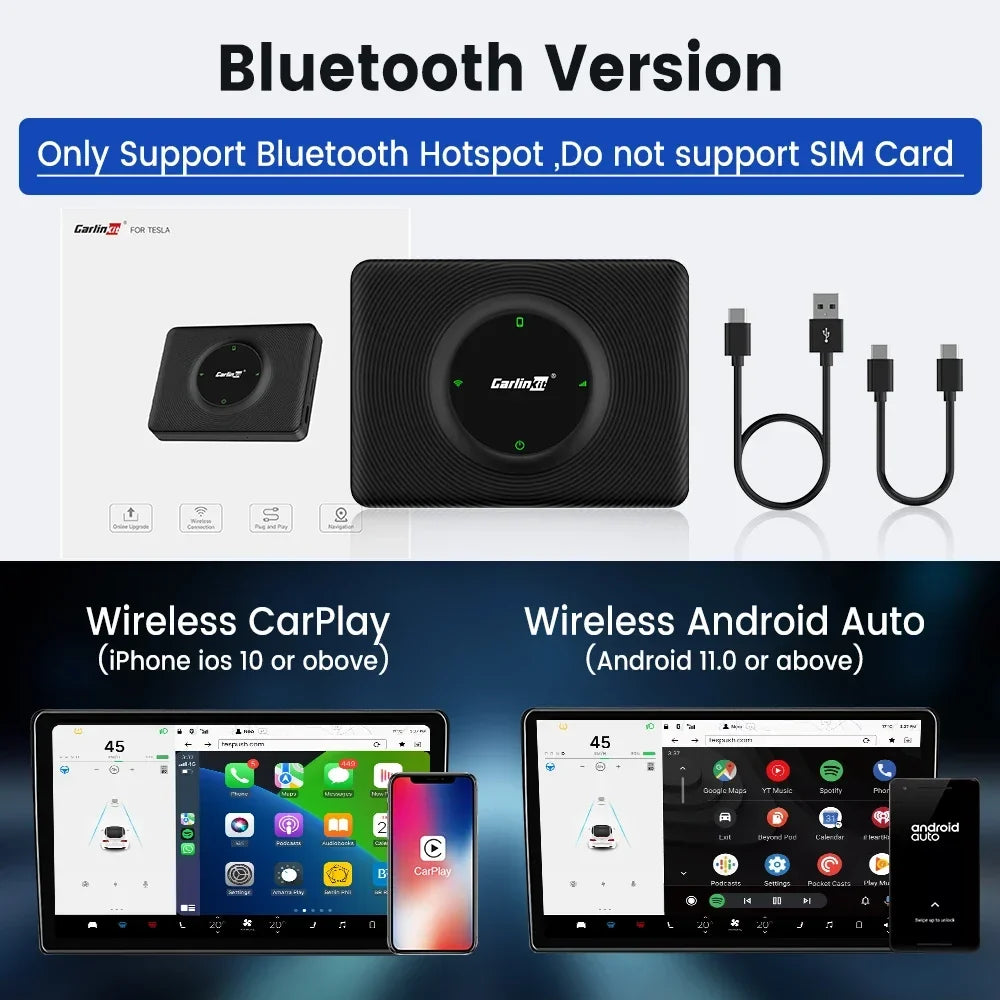 CarlinKit Wireless CarPlay Android Auto Adapter for Tesla Model 3 Y S X | Auto Connect Siri Spotify Waze MyPetiteCar.com