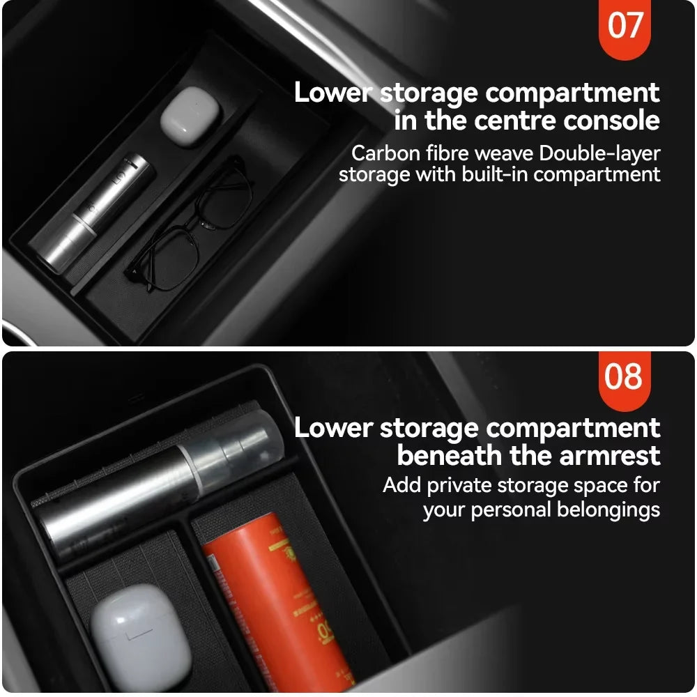 For Tesla Model 3/Y/Highland/Juniper 2026 Center Armrest Hidden Storage Box | Cup Holder Console Organizer MyPetiteCar.com