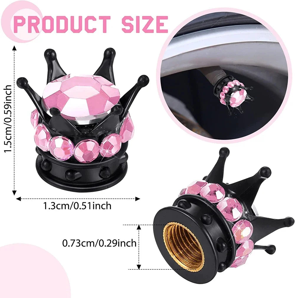 Bling Bling Rhinestone Valve Stem Caps | Chrome Crown Tire Valve Caps for Cars, Bikes & Motorcycles MyPetiteCar.com