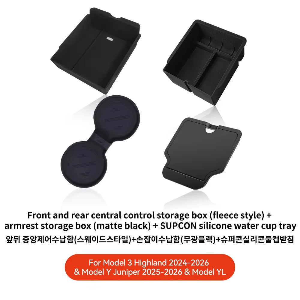 For Tesla Model 3/Y/Highland/Juniper 2026 Center Armrest Hidden Storage Box | Cup Holder Console Organizer MyPetiteCar.com