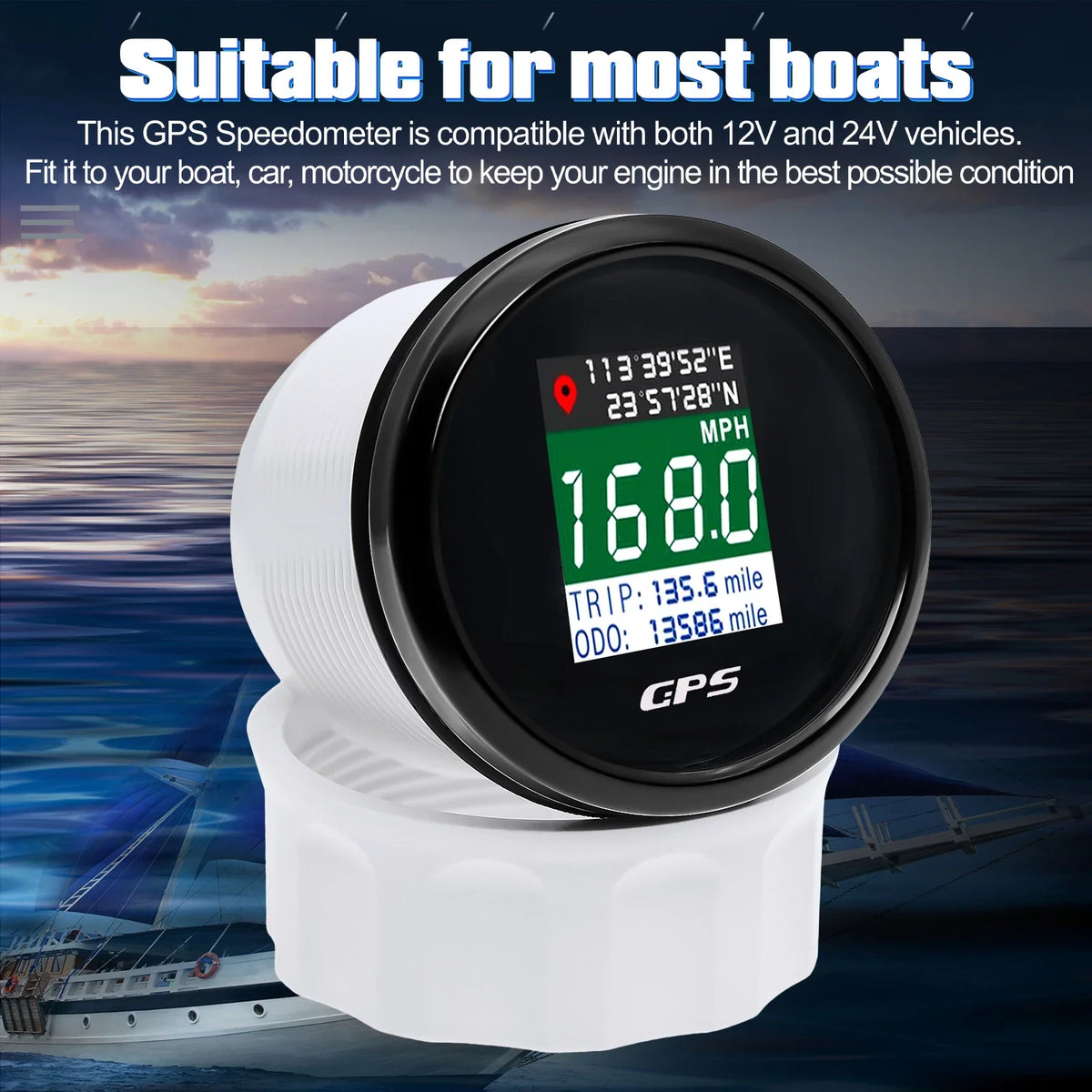 52mm 12V 24V Digital GPS Speedometer | Motor Boat Car RV Speed Meter