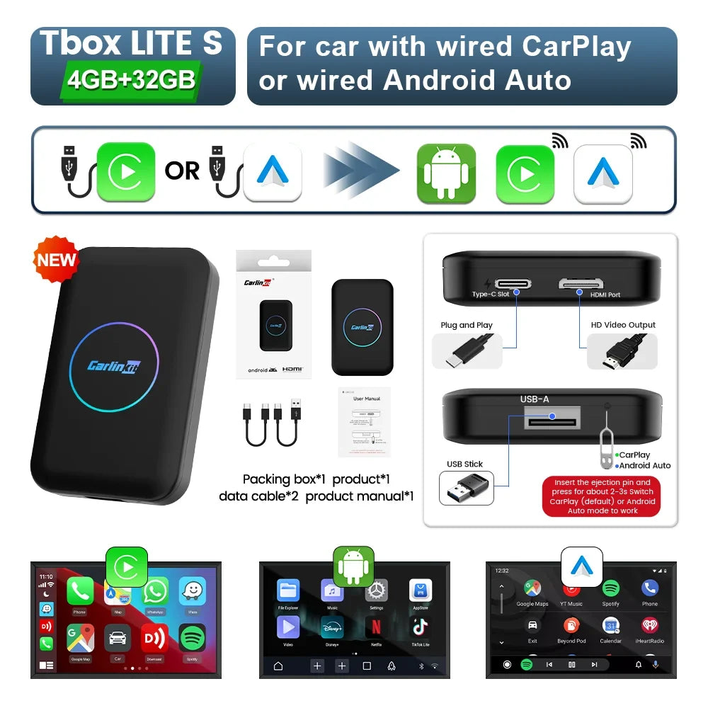 CarlinKit Android TV Box CarPlay Ai Box | Wireless CarPlay & Android Auto Adapter with Netflix, YouTube, Google Play MyPetiteCar.com