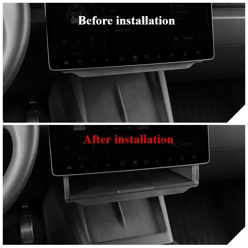 Hidden Storage Organizer Tray for Tesla Model Y Juniper and Model 3 Highland | Under Screen Box MyPetiteCar.com