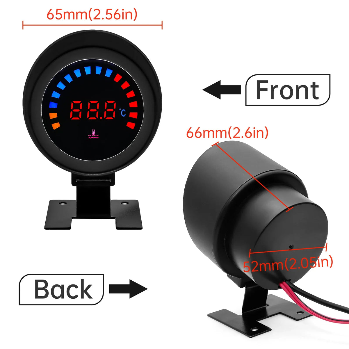52mm Digital Water Temp Gauge | LED Display with Sensor and Radiator Hose Adapter