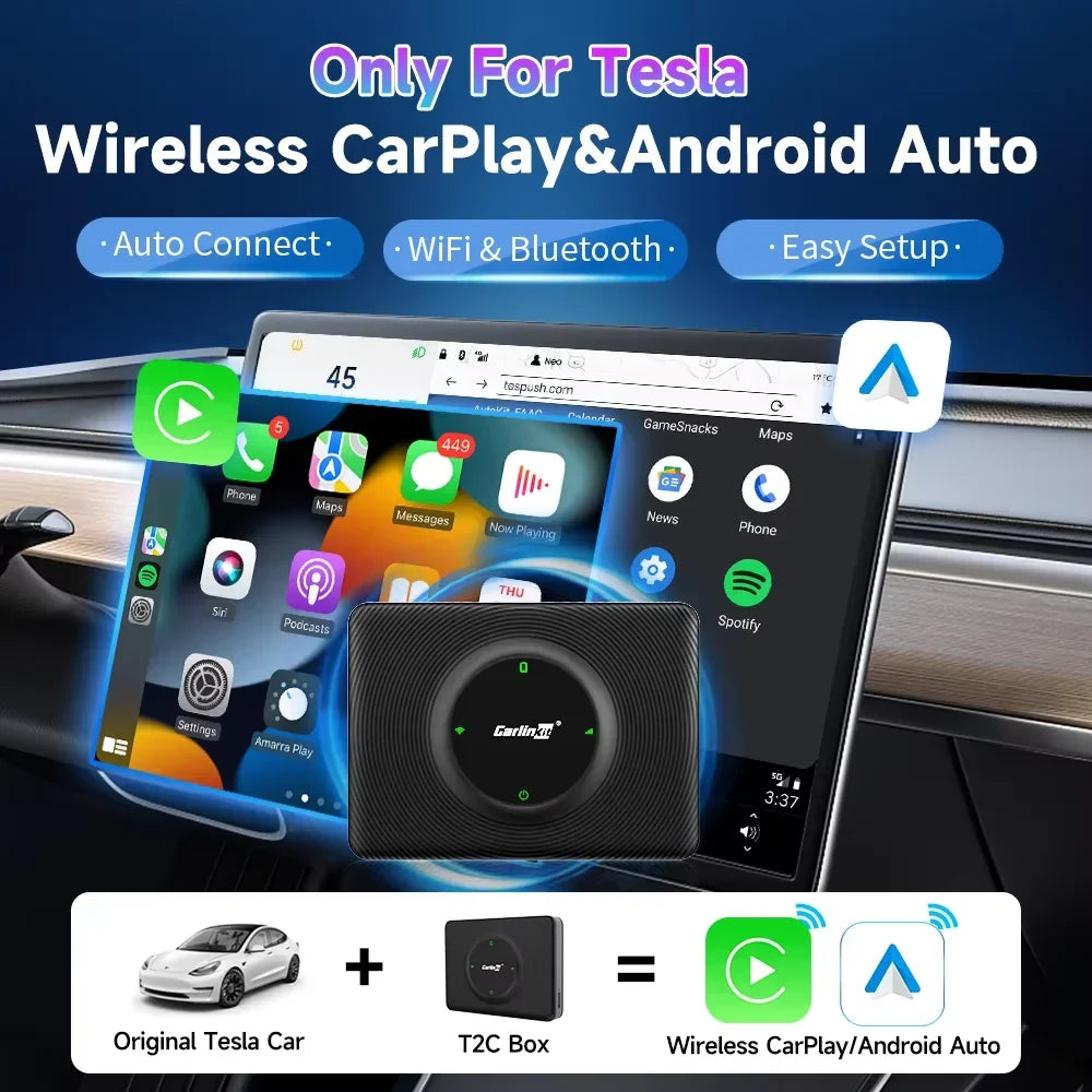 CarlinKit Wireless CarPlay Android Auto Adapter for Tesla Model 3 Y S X | Auto Connect Siri Spotify Waze MyPetiteCar.com