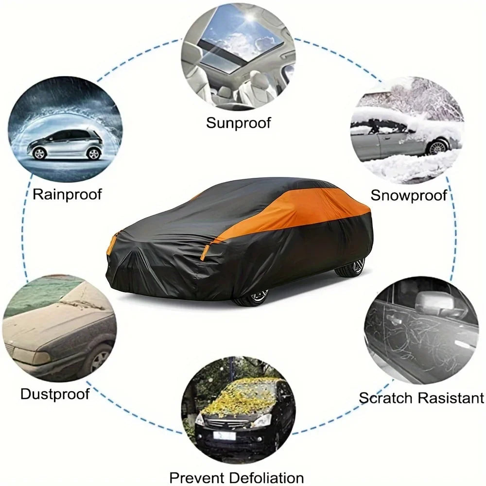Universal Black Orange Car Cover | Waterproof Outdoor Protection for SUV Sedan MyPetiteCar.com