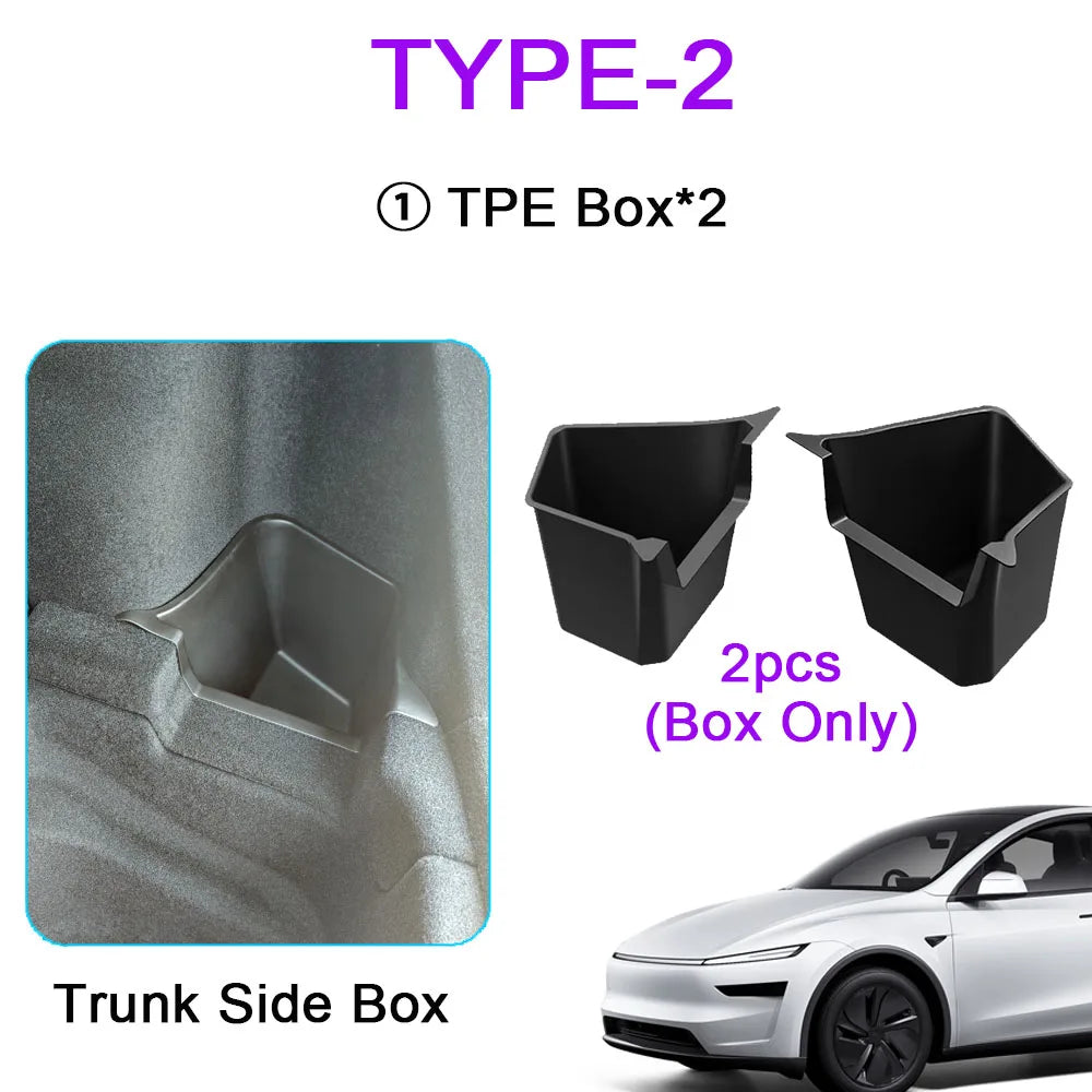 USVOTOV Tesla Model Y Juniper 2025 Trunk Organizer – TPE Rear Trunk Side Storage Bins MyPetiteCar.com
