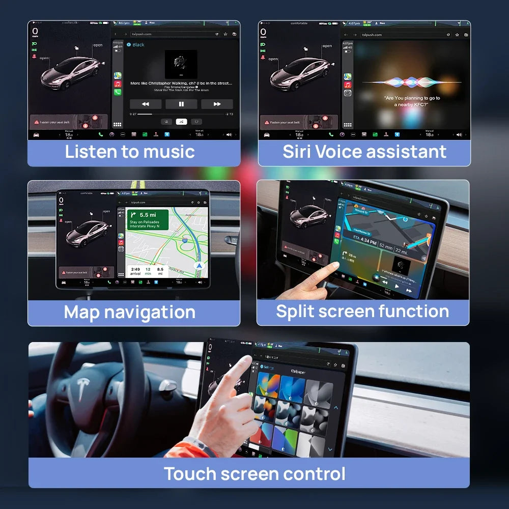 CarlinKit Wireless CarPlay Android Auto Adapter for Tesla Model 3 Y S X | Auto Connect Siri Spotify Waze MyPetiteCar.com