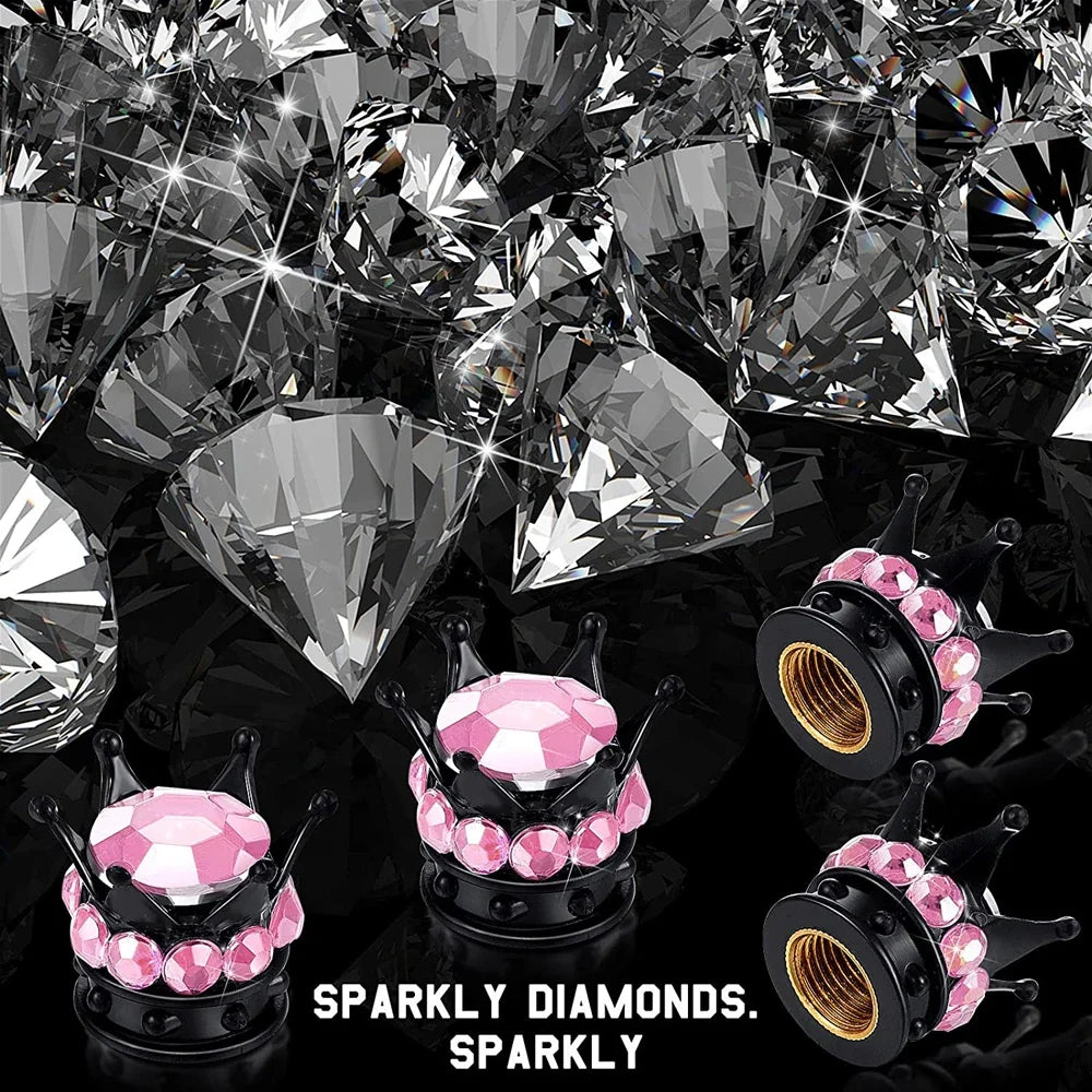 Bling Bling Rhinestone Valve Stem Caps | Chrome Crown Tire Valve Caps for Cars, Bikes & Motorcycles MyPetiteCar.com
