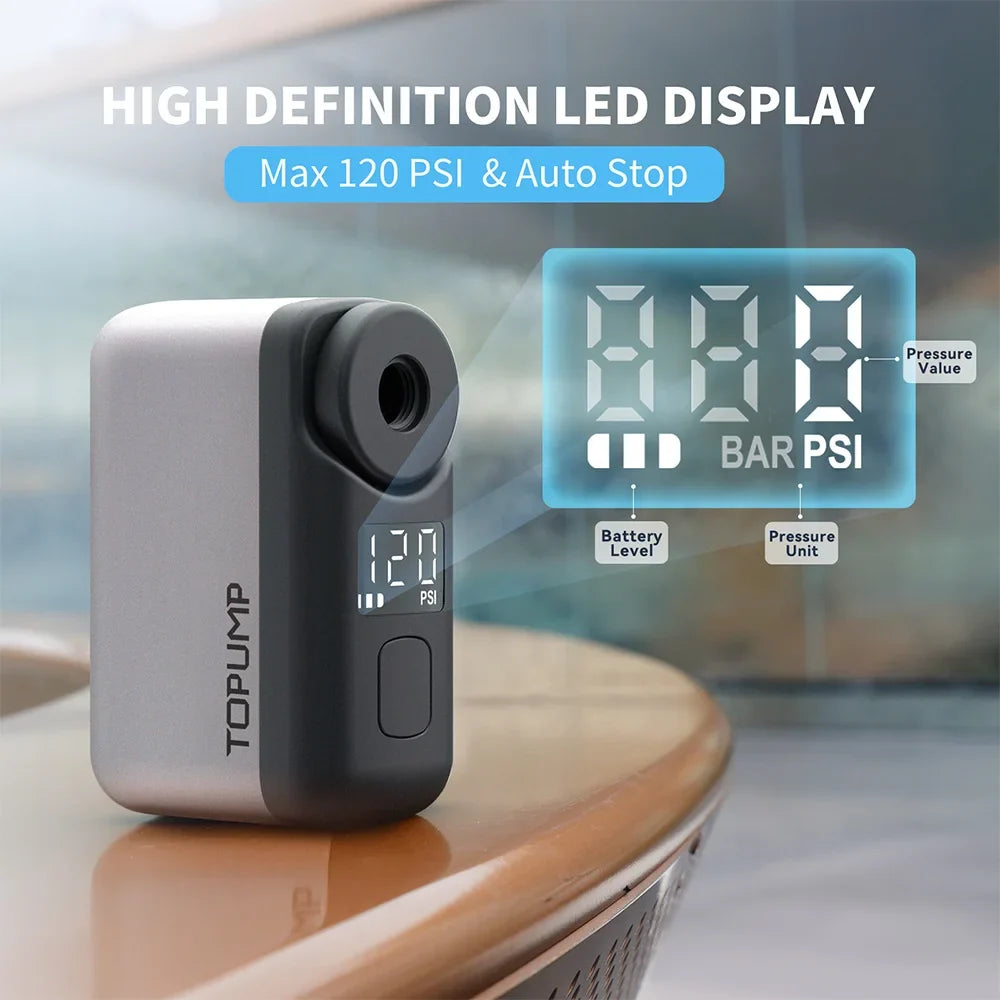 TOPUMP TB2 PRO Mini Portable Electric Pump | Cordless Bike Tire Inflator 120PSI MyPetiteCar.com