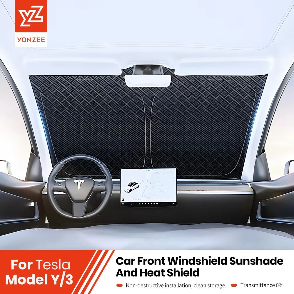 Tesla Model Y 3 Front Window Sunshade | UV Protection Glass Roof Skylight Visor MyPetiteCar.com