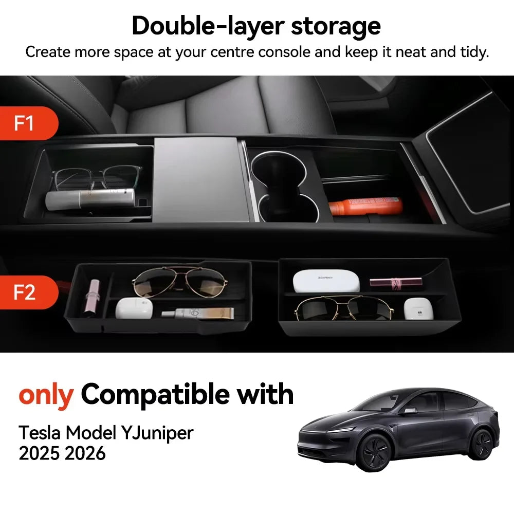 For Tesla Model 3/Y/Highland/Juniper 2026 Center Armrest Hidden Storage Box | Cup Holder Console Organizer MyPetiteCar.com