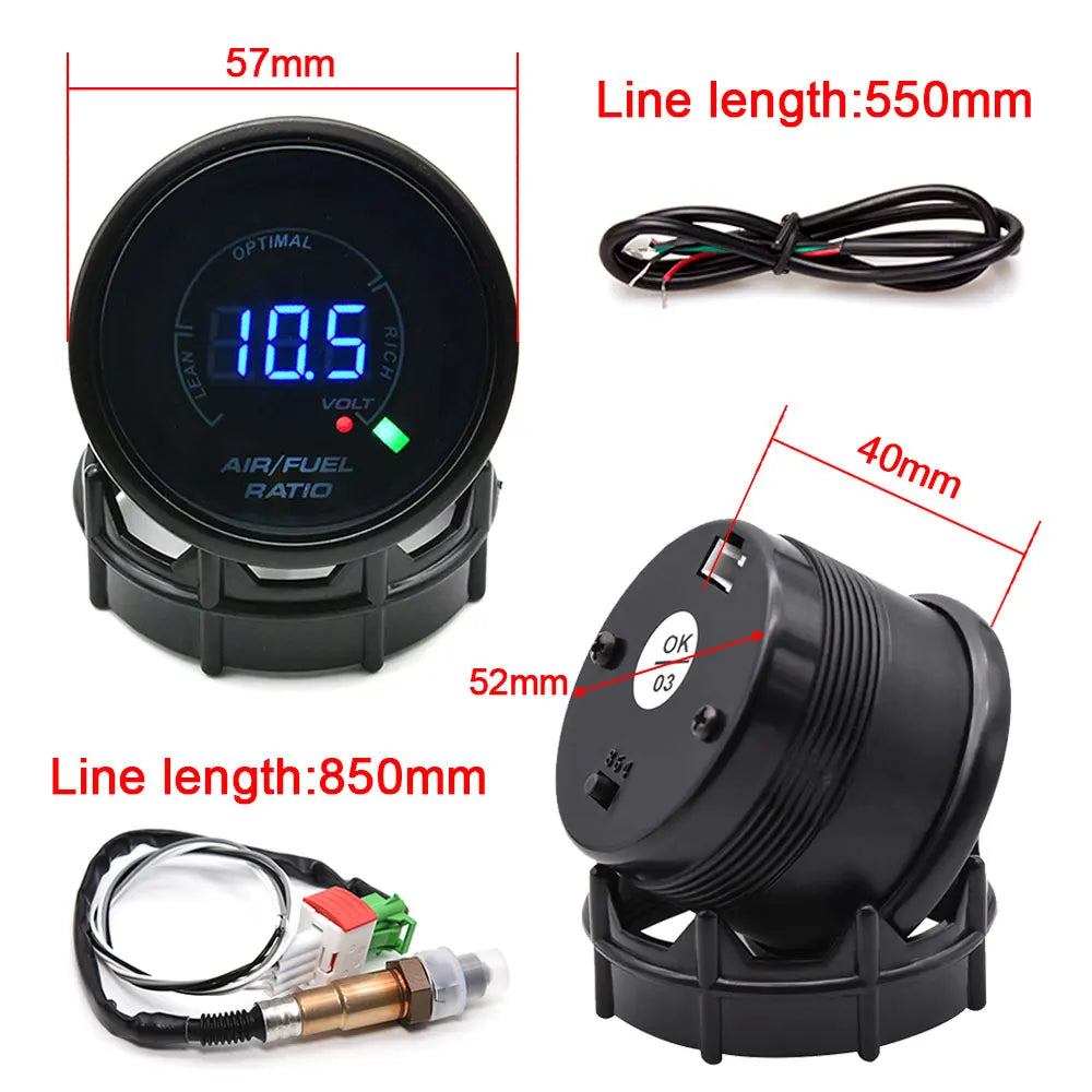 52mm 20 LED Digital Car Gauge Set | Multi-Function Tachometer, Boost, Temp & Pressure Monitor