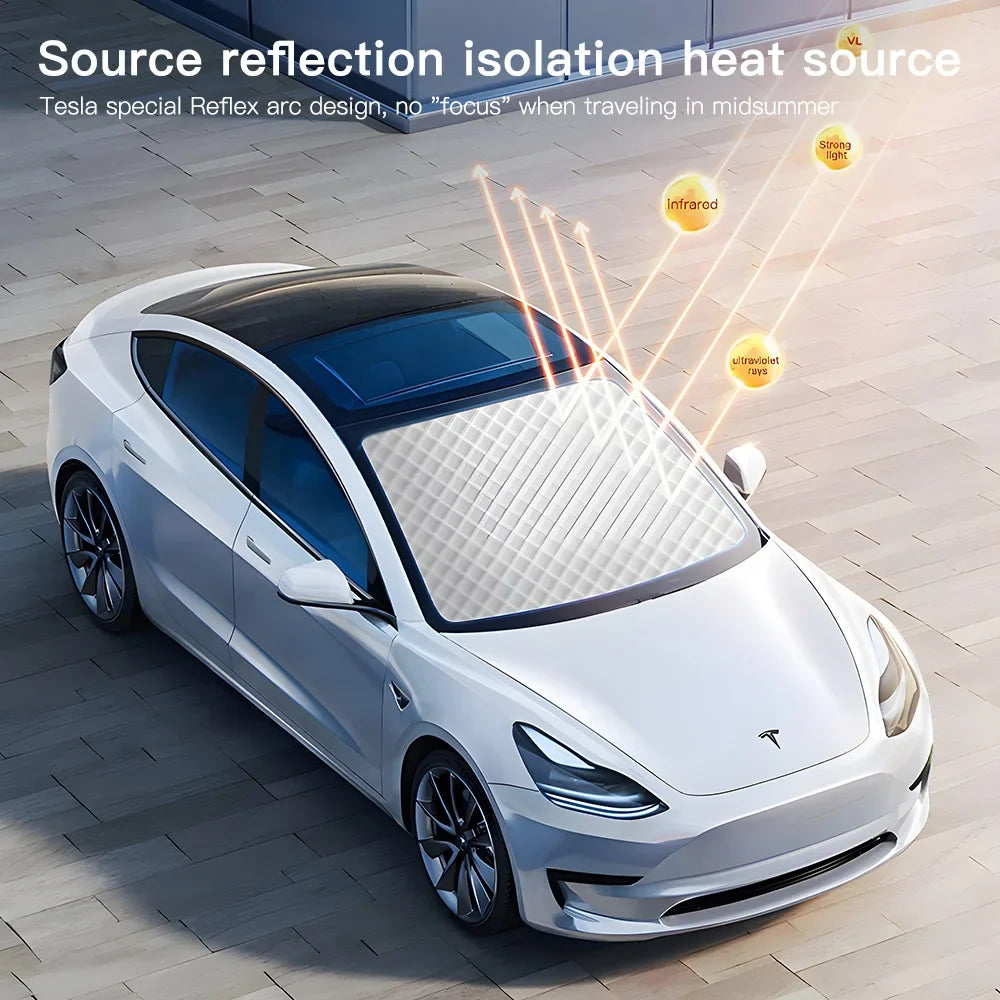 Tesla Model Y 3 Front Window Sunshade | UV Protection Glass Roof Skylight Visor MyPetiteCar.com