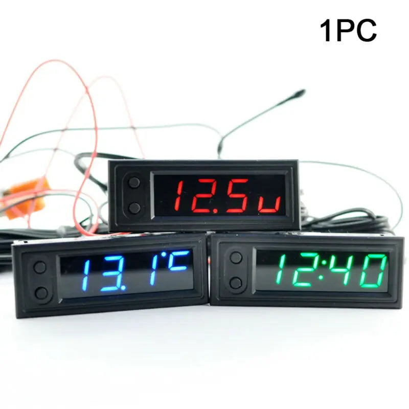 12V 3in1 Vehicle Car Kit Thermometer with Voltmeter and Clock | LED Digital Display