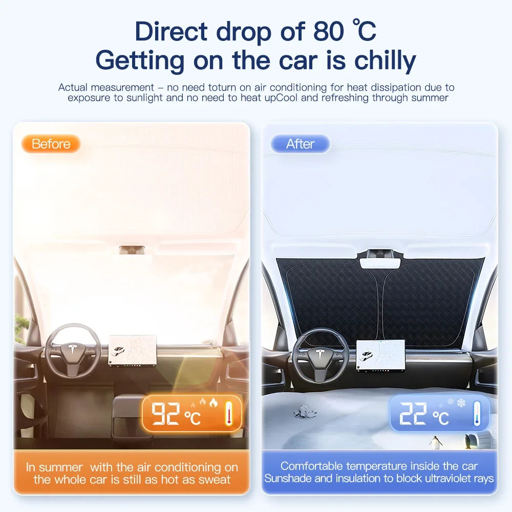 Tesla Model Y 3 Front Window Sunshade | UV Protection Glass Roof Skylight Visor MyPetiteCar.com