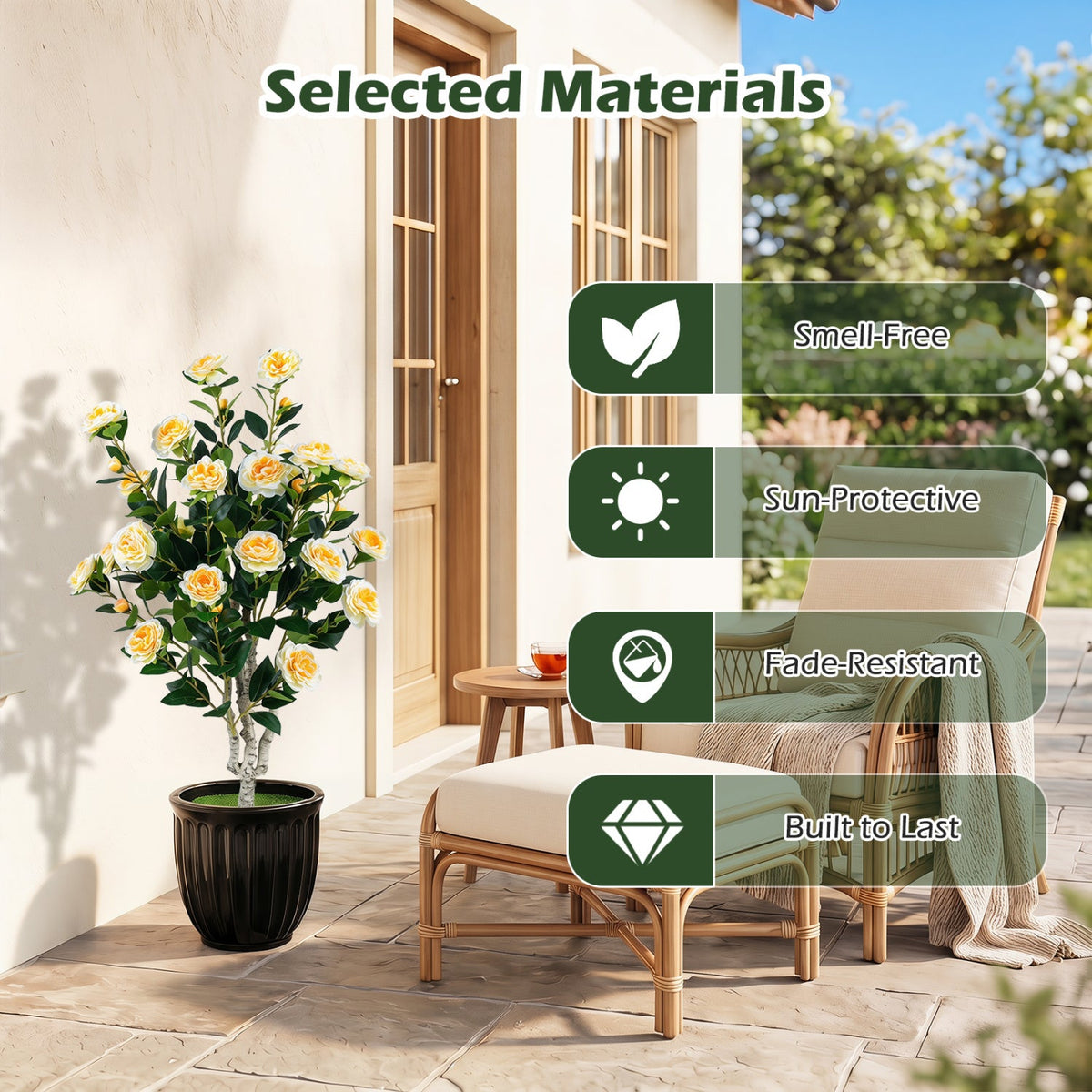Artificial Camellia Tree 39.5" with Cement Pot - Set of 2 DirectDeals