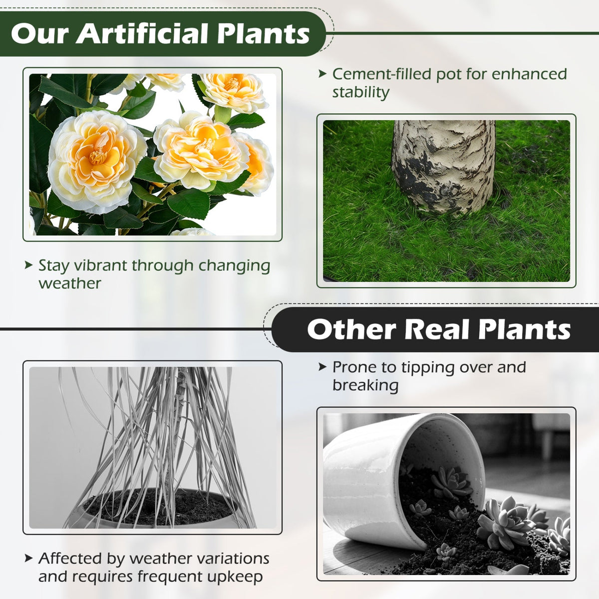 Artificial Camellia Tree 39.5" with Cement Pot - Set of 2 DirectDeals